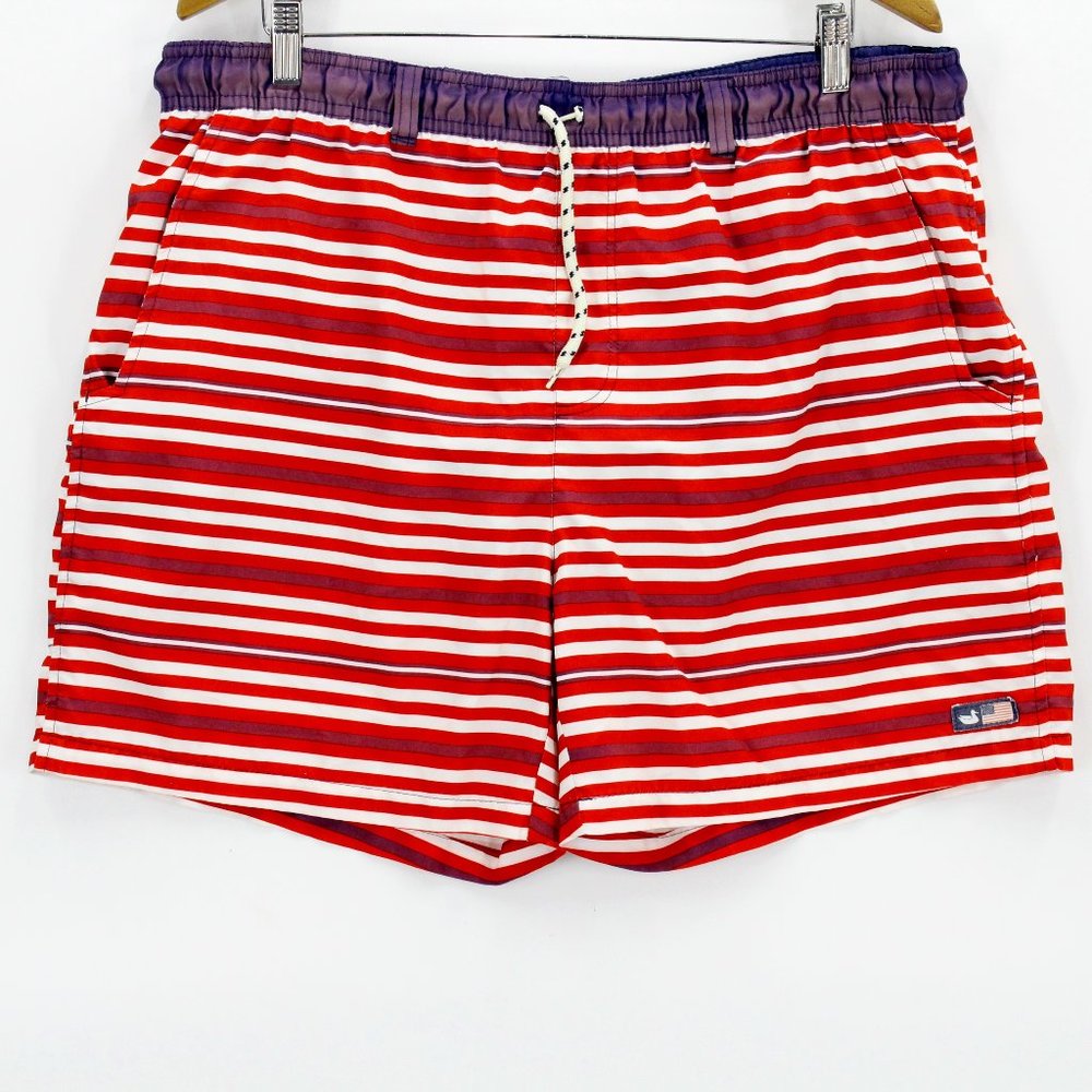 Southern Marsh Chambray Men's American Flag Striped Swimming Trunks - L or XL
